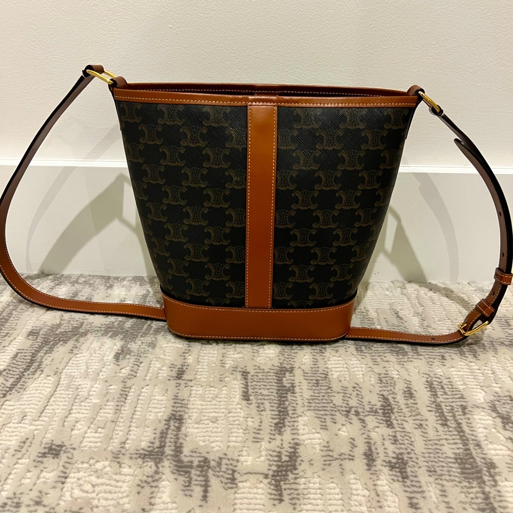 Small Bucket in Triomphe Canvas and Calfskin Tan